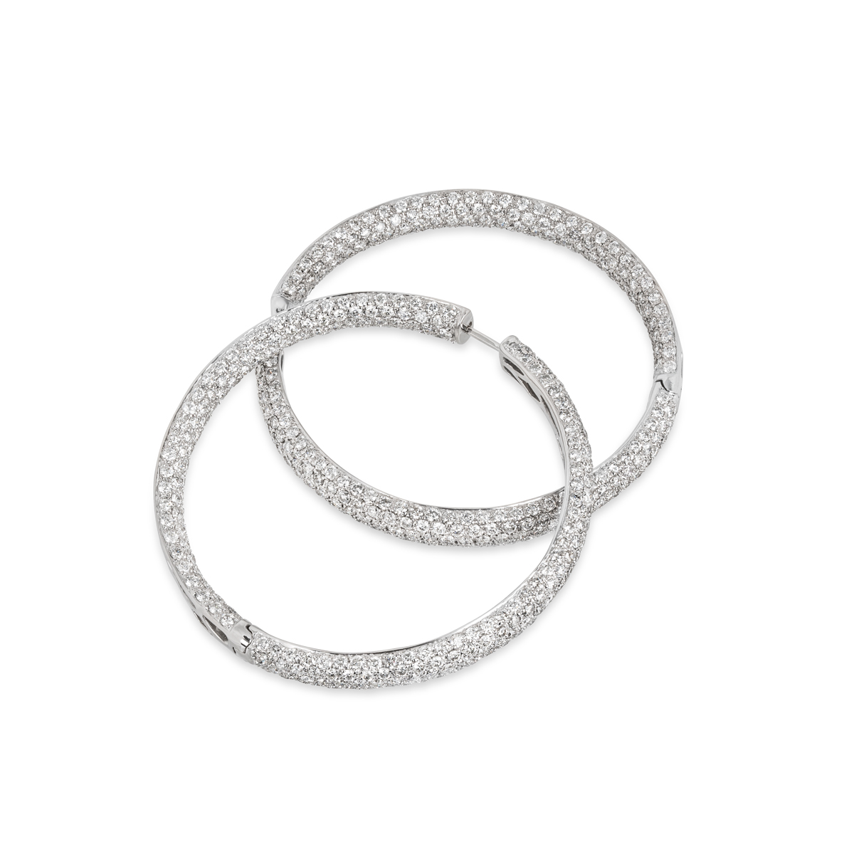 White Gold Pave Diamond Hoop Earrings 13.60ct